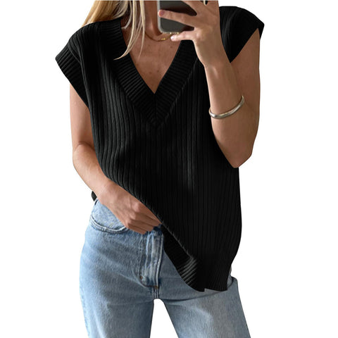 V-Ausschnitt, ärmellos, lässig, lockerer Pullover, Weste m300955 