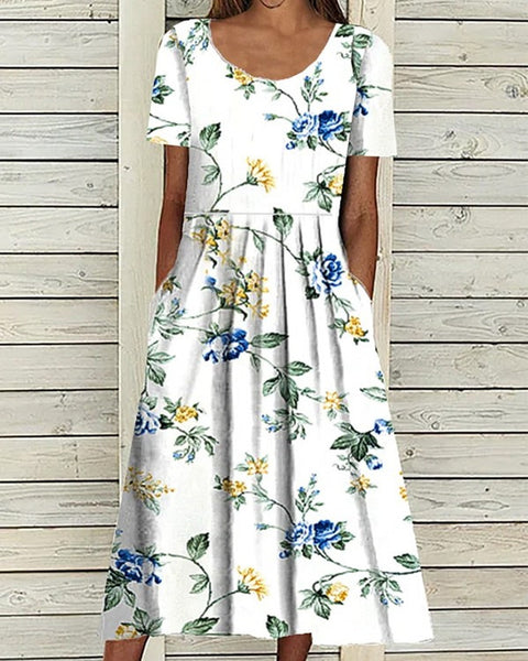 Sommer neues Damen-Swing-Kleid mit mittlerer Taille und lässigem Rundhalsausschnitt und Print m300040 