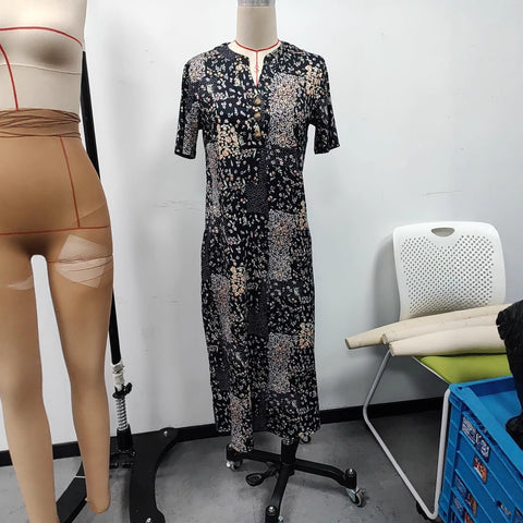 Kurzarm-Blumenkleid im Retro-Stil mit Print für Damen, m301445 