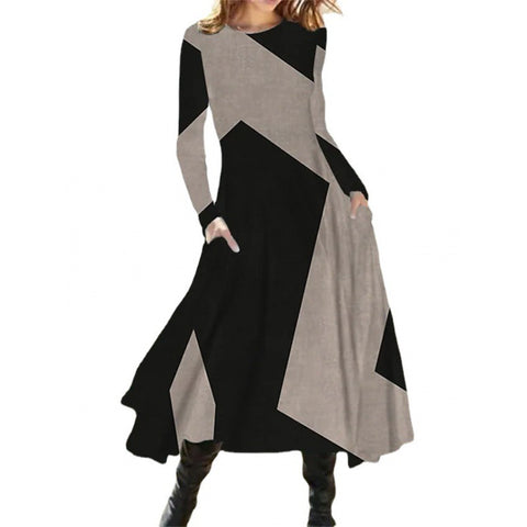Retro-Stil Mode Herbst und Winter langärmeliges Super-Pendel langes Kleid m300863 