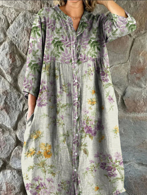 Robe chemise ample à col ras du cou et manches longues pour femme, imprimée, de qualité supérieure, m301050