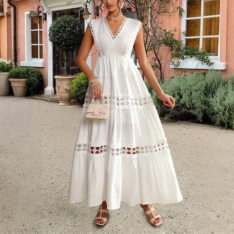 Urlaub stil hohe taille spleißen lange kleid kleid frauen kleidung m301388 