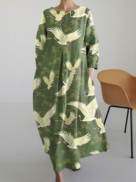 Robe ample à col ras du cou et manches longues imprimée haut de gamme m301044