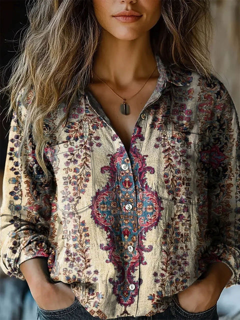Fashion women's clothing European and American versatile printing casual lapel m301565