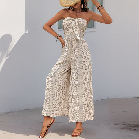 Sommer-Hot-Seller mit hoher Taille, Schnürung und weitem Bein und lässiger Hose mit weitem Bein im Ethno-Stil, m300833 