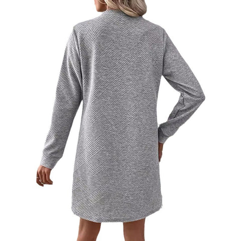Robe d'automne et d'hiver texture simple et polyvalente col rond manches longues jupe courte m300702 