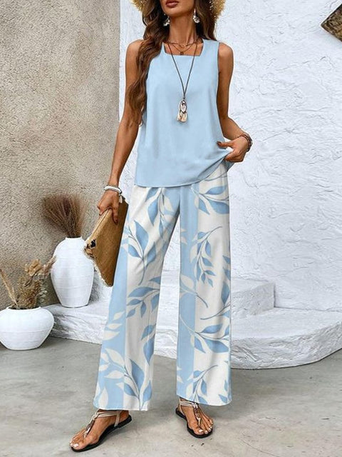 Pull décontracté à col carré et pantalon, impression numérique, deux pièces pour femme m301436 