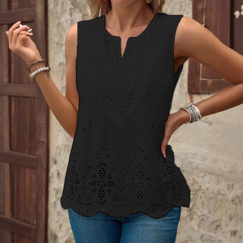 Neue bestickte Spleißen Spitze V-Ausschnitt ärmellose Weste Damen Top m301480 