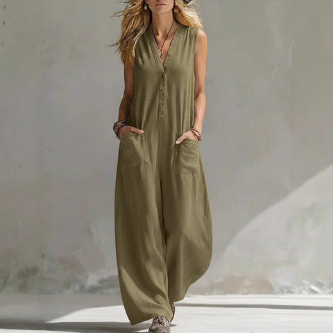 New spring and summer women's casual linen cotton sleeveless jumpsuit m302841