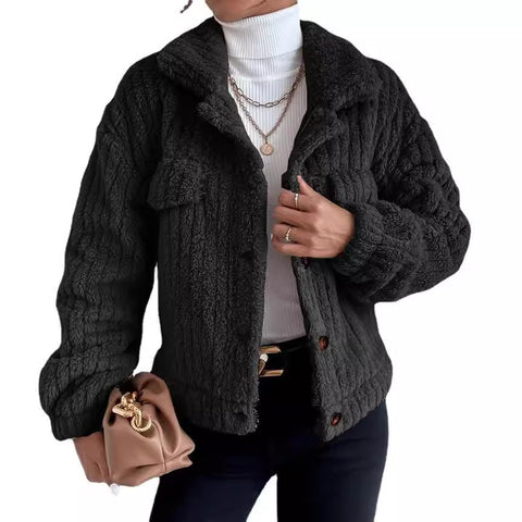 Lapel fleece comfortable casual women's clothing thickened plush jacket m300354