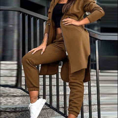 Lässiges zweiteiliges Set aus Fleecepullover und -jacke mit Kapuze m300682 