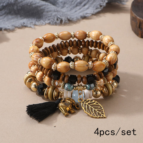Nouveau bracelet bohème créatif à pompons et perles multicouches m3331286