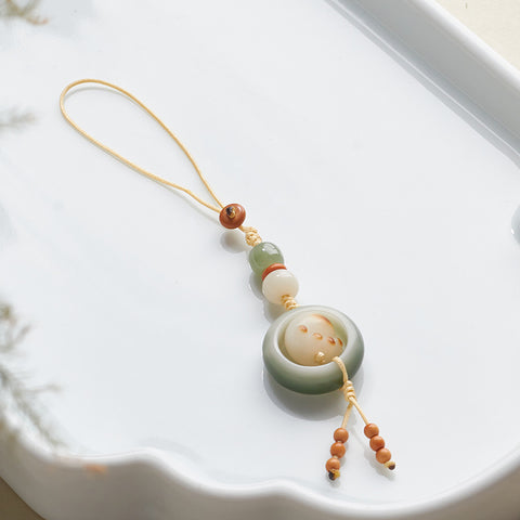 Weißer Jade Bodhi-Wurzel-Laufring Handykette handgewebt süßer Dongling-Jade-Schlüsselanhänger m3331261 