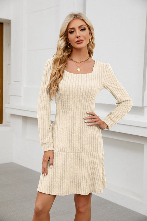 Kleid mit quadratischem Ausschnitt und Laternenärmeln, Puppentasche, langärmliges Kleid m300921 