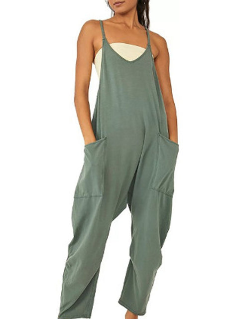 Solid color zipper bag suspender jumpsuit fat hip pants m301068