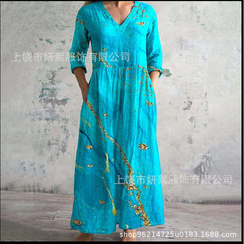 3D printing summer casual loose long-sleeved dress m301729