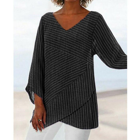 T-shirt ample à manches 3/4 et col en V pour femme, imprimé animalier et paysage naturel, m301289 