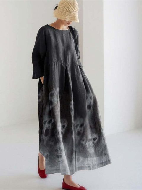 Lockeres, modisches, hochwertiges, langärmeliges Kleid mit Rundhalsausschnitt und Print m301054