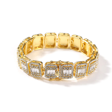 Hip-Hop-Armband aus Legierung mit neun Diamanten und Gittermuster m3331121