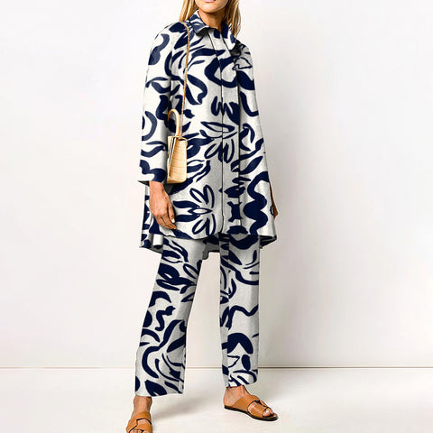Langarm Damen Hemd Anzug 3D Digitaldruck Casual Damenbekleidung M300214 