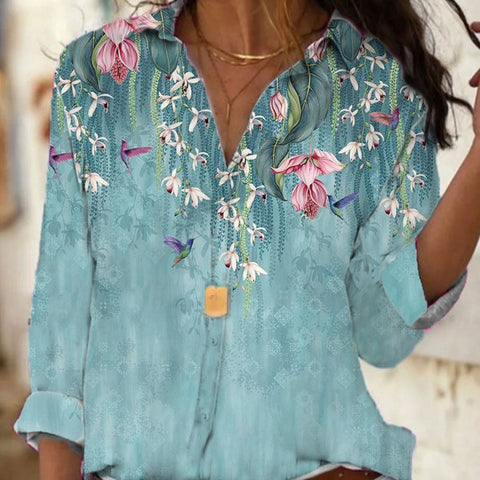 Digital Print Long Sleeve Shirt Urban Lady Print Top M302358