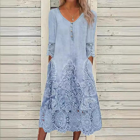 Spitzenspleißkleid, kurzärmliger Damenrock mit Print m300386 