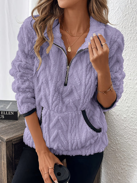 Lapel small fragrant wind jacquard half zipper plush pocket short sweater m302167