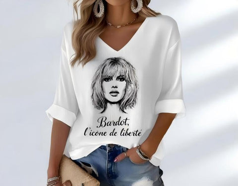 Summer V-neck short-sleeved top 3D digital printing women's casual short-sleeved m302655