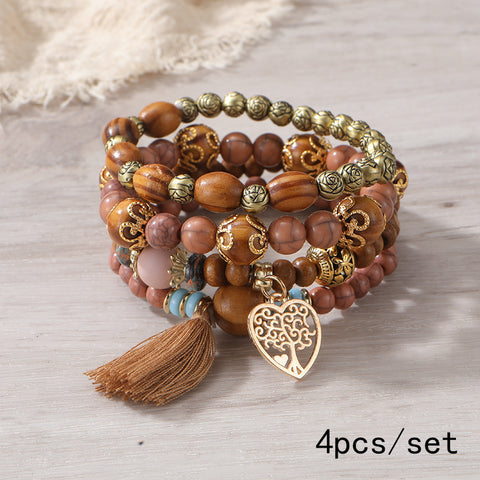 Nouveau bracelet bohème créatif à pompons et perles multicouches m3331286