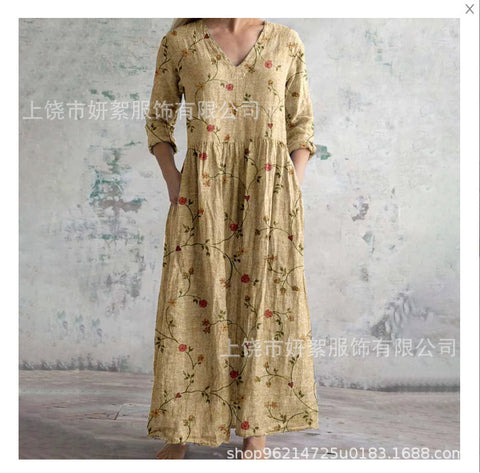 3D printing summer casual loose long-sleeved dress m301729