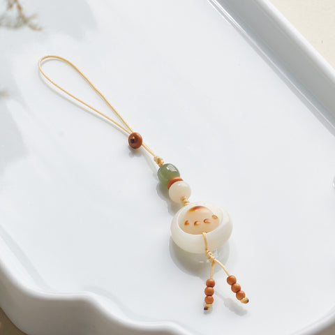 Weißer Jade Bodhi-Wurzel-Laufring Handykette handgewebt süßer Dongling-Jade-Schlüsselanhänger m3331261 