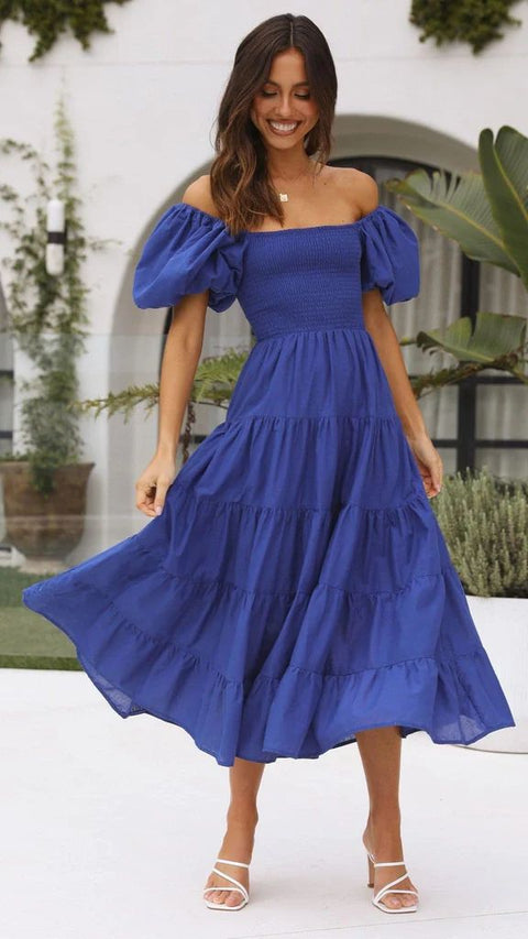 Robe longue imprimée à manches bouffantes et épaules dénudées pour femme M300282 