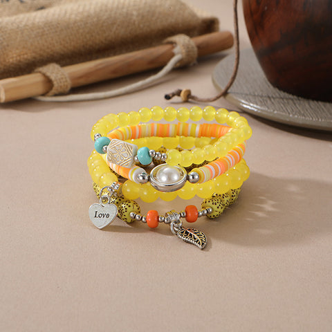 Nouveau bracelet bohème créatif à pompons et perles multicouches m3331286