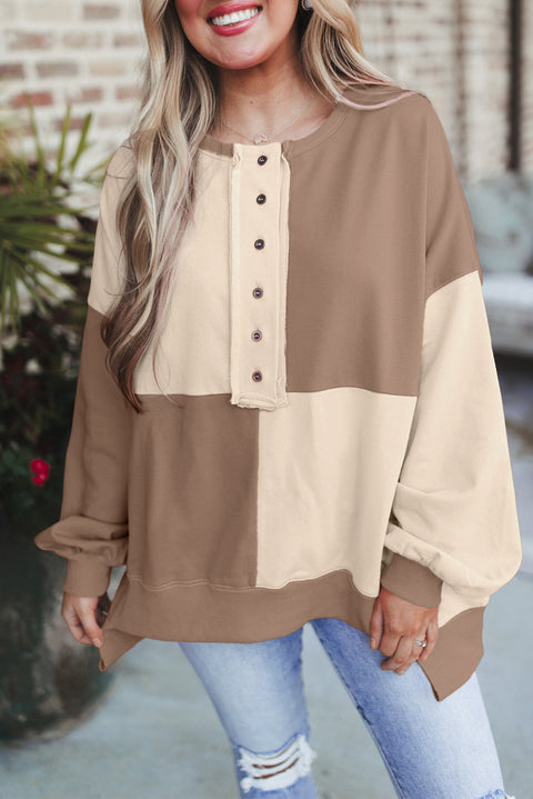 Spleißen kontrastierenden Fleece Schnalle langen Revers Pullover Damen Obermaterial m301011 