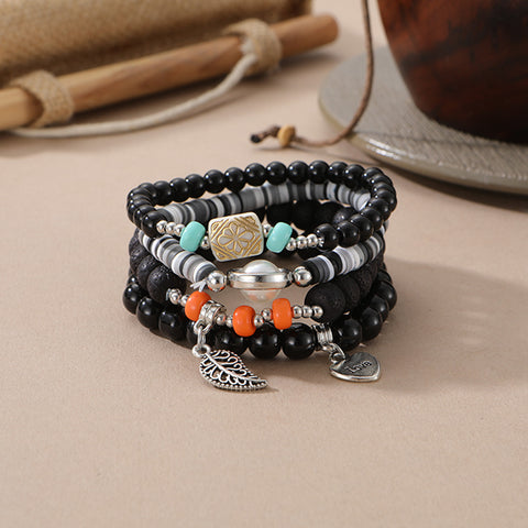 Nouveau bracelet bohème créatif à pompons et perles multicouches m3331286