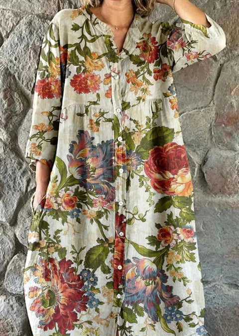 Robe chemise ample à col ras du cou et manches longues pour femme, imprimée, de qualité supérieure, m301050