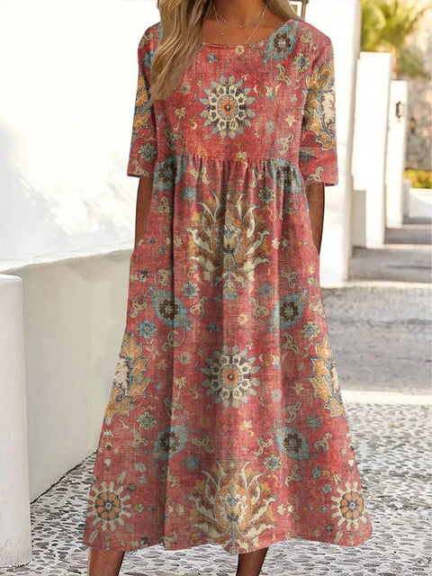 Sommer-neues, bedrucktes Pendelkleid mit Rundhalsausschnitt und mittlerer Taille m301250 