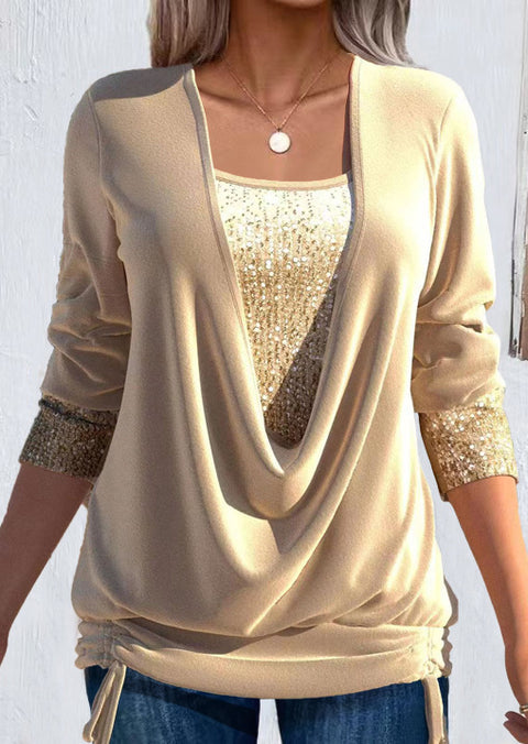 Beads bump net color long-sleeved women's clothing large pendant collar loose pleated fake two pieces m302262