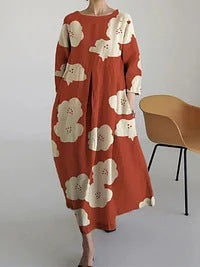 Lockeres, modisches Premium-Kleid mit Rundhalsausschnitt und langen Ärmeln und Aufdruck m301044