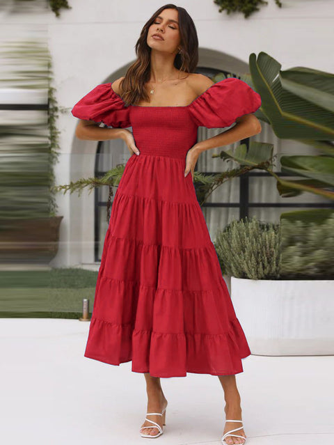 Robe longue imprimée à manches bouffantes et épaules dénudées pour femme M300282 