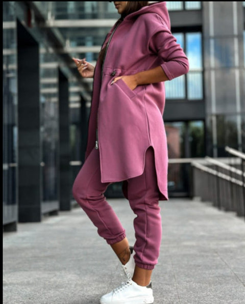 Lässiges zweiteiliges Set aus Fleecepullover und -jacke mit Kapuze m300682 
