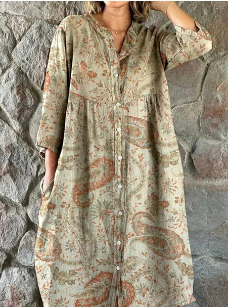 Robe chemise ample à col ras du cou et manches longues pour femme, imprimée, de qualité supérieure, m301050