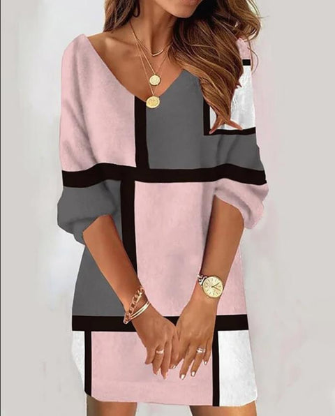 Lässiges V-Ausschnitt Printkleid Damen m300735 