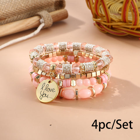 Nouveau bracelet bohème créatif à pompons et perles multicouches m3331286