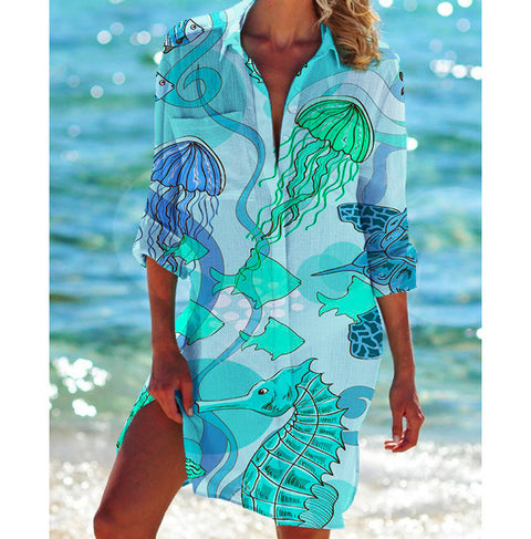 Veste de bikini, maillot de bain, cardigan, chemise de plage imprimée pour femme, m301274 