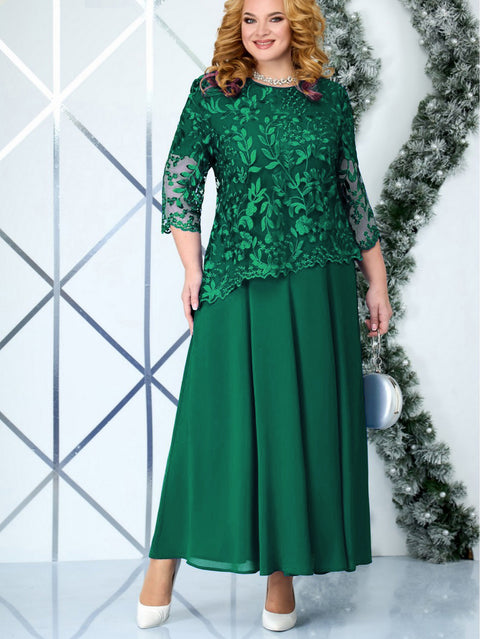 Robe en mousseline de soie brodée hydrosoluble pour femme grande taille m301268 