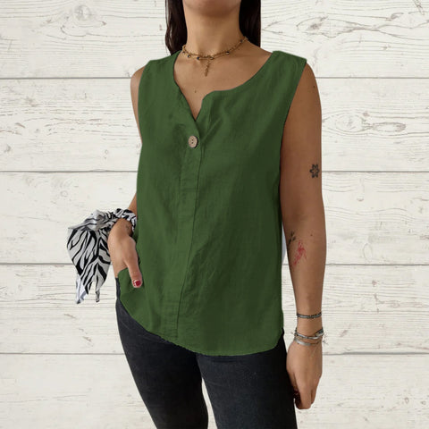 Lockeres Weste-Shirt Damen V-Ausschnitt Baumwolle und Leinen Button-Up Top Damen m301206 