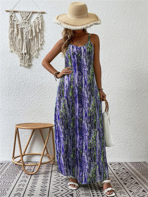 Robe à bretelles taille moyenne à imprimé tendance m300016 