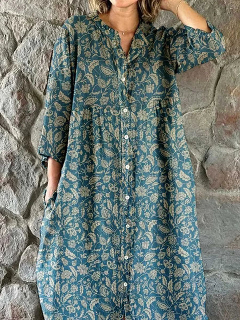 Robe chemise ample à col ras du cou et manches longues pour femme, imprimée, de qualité supérieure, m301050