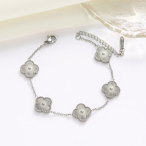 Doppelseitiges Kleeblatt-Schmuckset aus Titanstahl mit Laserarmband, leichter, luxuriöser Diamanteinlage m5010677